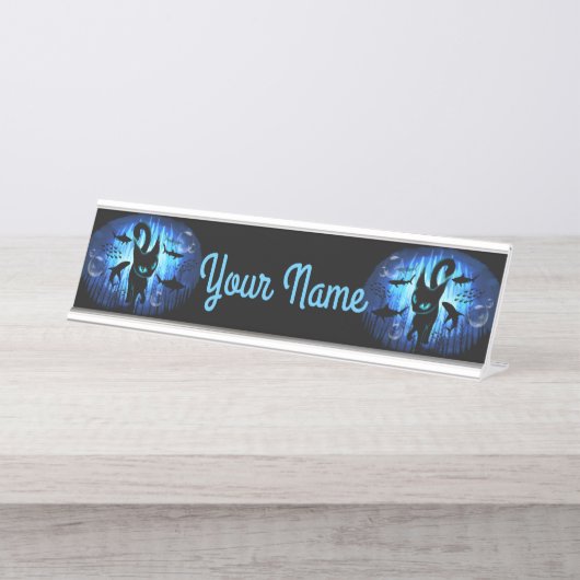 Aquaticat - Surreal Catの深い海ファンタジー デスクネームプレート (正面)