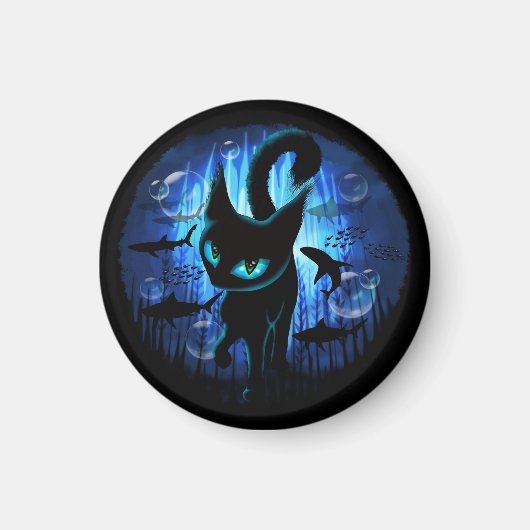 Aquaticat - Surreal Catの深い海ファンタジー マグネット (正面)