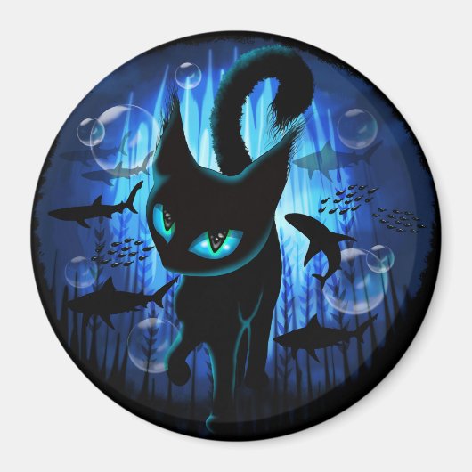 Aquaticat - Surreal Catの深い海ファンタジー マグネット (正面)