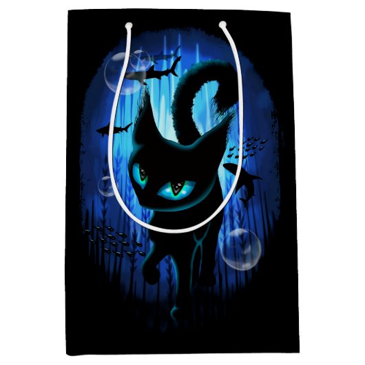 Aquaticat - Surreal Catの深い海ファンタジー ミディアムペーパーバッグ (正面)