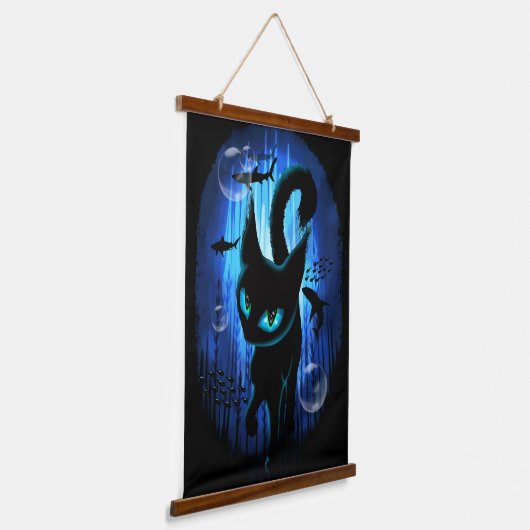 Aquaticat - Surreal Catの深い海ファンタジー 吊り下げ型タペストリー (傾斜あり)