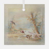 Arの森にイングリッシュセッターを持つウッドコック狩り ガラスオーナメント (正面)