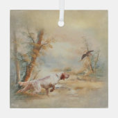 Arの森にイングリッシュセッターを持つウッドコック狩り ガラスオーナメント (裏面)