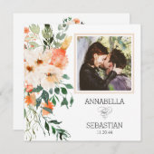 *~* AR12 QR RSVPフォトピンクの花結婚の数 招待状 (正面/裏面)