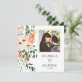 *~* AR12 QR RSVPフォトピンクの花結婚の数 招待状 (スタンド正面)