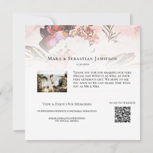 *～* AR15フローラ- QR写エレガント結婚アート真 サンキューカード (裏面)