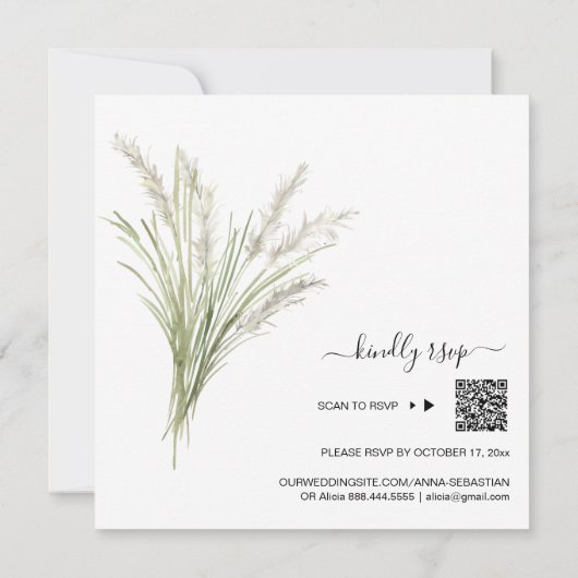 *~* AR21 QR RSVPパンパス・グラス・リース結婚の 招待状 (裏面)