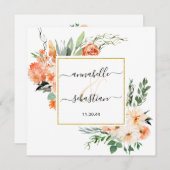 *~* AR21 QR RSVP金ゴールドグリッター花結婚の数 招待状 (正面/裏面)