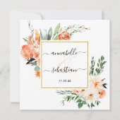 *~* AR21 QR RSVP金ゴールドグリッター花結婚の数 招待状 (正面)