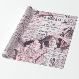 * AR23バタフライ・フローラ・フラワー・ヴィンテージ・ニュースプリント ラッピングペーパー