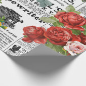* AR23バラフローラフラワーヴィンテージニュースプリント  ラッピングペーパー (角)