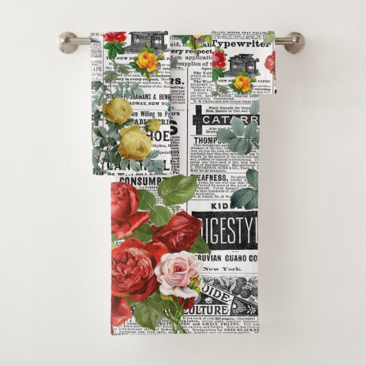 ※AR23フローラフラワーヴィンテージ新聞 バスタオルセット (インサイチュ)