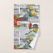 ※AR23フローラフラワーヴィンテージ新聞 バスタオルセット (ハンドタオル)