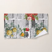 ※AR23フローラフラワーヴィンテージ新聞 バスタオルセット (ハンドタオル)