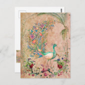 *~* AR24ヴィンテージビクトリアンピーコックアールヌーボー ポストカード (正面/裏面)