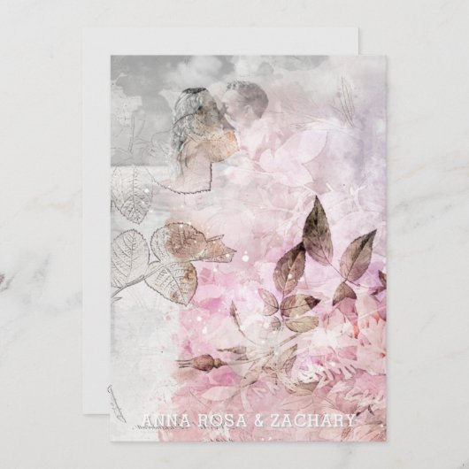 *~* AR26ほこりっぽいバラQRヴィンテージRSVP写真結婚s 招待状 (正面/裏面)