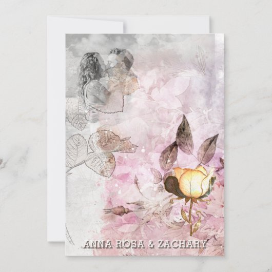 *~* AR26 Pink 12 QR Victorian RSVP PHOTO Wedding 招待状 (正面)