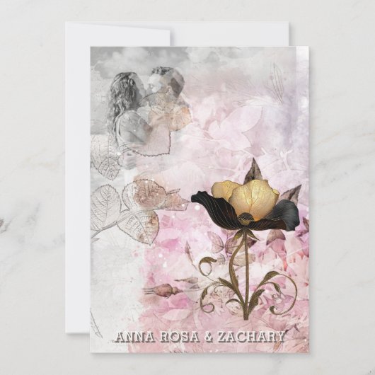 *~* AR26 Pink 3 QR Victorian RSVP PHOTO Wedding 招待状 (正面)