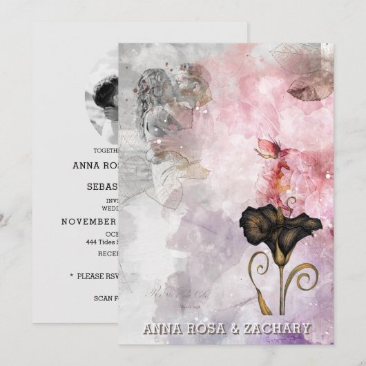 *~* AR26 Pink 7 QR Victorian RSVP PHOTO Wedding 招待状 (正面/裏面)