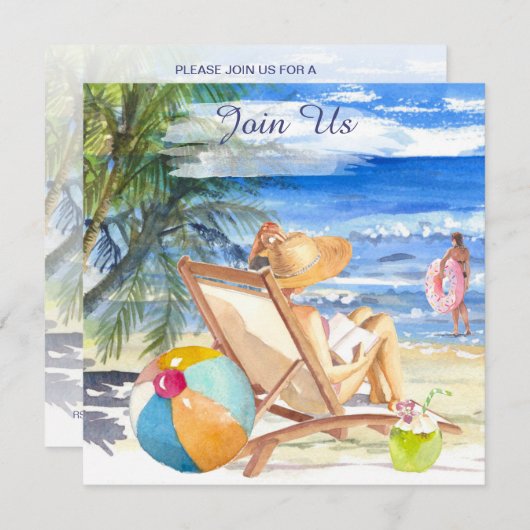 *~* AR29シーサンドサンビーチ女性任意のイベントDIY 招待状 (正面/裏面)