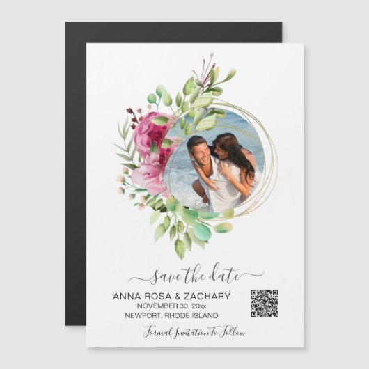 ~* AR6ウェディング日付を保存QRフローラ – ウェブサイト マグネット招待状 (正面/裏面)