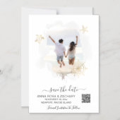 *~* AR6日付QRビーチ結婚式WEBサイトを保存 マグネット招待状 (正面)