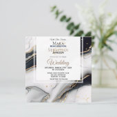 *~* AR66ホワイトブラック金ゴールドアゲートRSVP QR 結婚's 招待状 (スタンド正面)