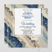 *~* AR66 QRブルーアイボリーシルバーAGATE RSVP 結婚's 招待状 (正面/裏面)