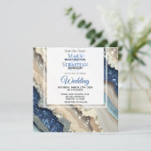 *~* AR66 QRブルーアイボリーシルバーAGATE RSVP 結婚's 招待状 (スタンド正面)