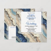 *~* AR66 QR ブルー アイボリー シルバー アゲート RSVP ウェディング 招待状 (正面/裏面)