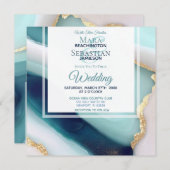 〜 AR66 QR 返信お願いします アゲート マーブル ゴールド ウェディング 招待状 (正面/裏面)