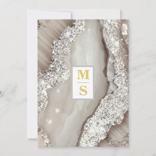 *~ AR66 RSVPアイボリーシルバーQRイニシャル結婚 招待状 (正面)