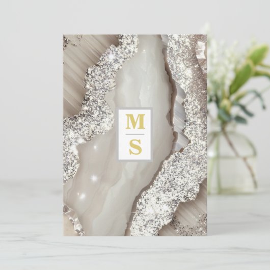 *~ AR66 RSVPアイボリーシルバーQRイニシャル結婚 招待状 (スタンド正面)