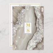 *~ AR66 RSVPアイボリーシルバーQRイニシャル結婚 招待状 (正面/裏面)