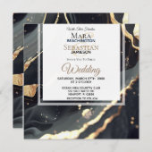 *~* AR66 RSVPブラック金ゴールドアゲートQR 結婚s 招待状 (正面/裏面)