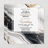 *~* AR66 RSVPホワイトブラック金ゴールドアゲートQR 結婚s 招待状 (正面/裏面)