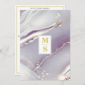 *~ AR66 RSVPラベンダー金ゴールドQRイニシャル結婚 招待状 (正面/裏面)