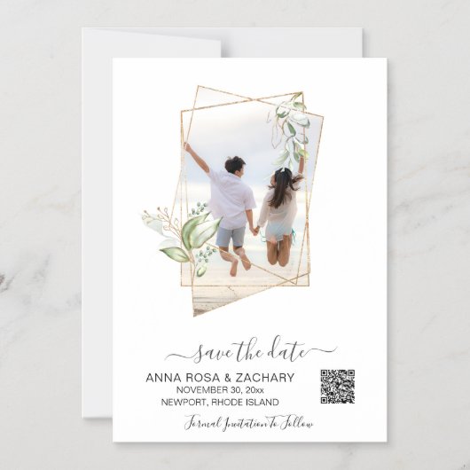 *~* AR6 WEDING日付の保存QR金ゴールド- Webサイト マグネット招待状 (正面)