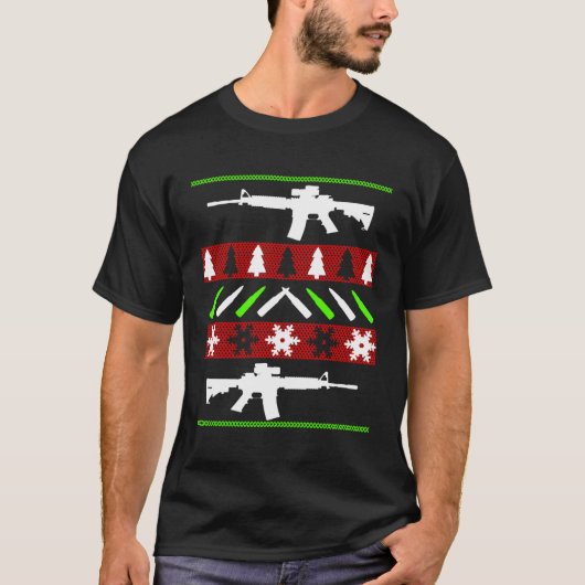 Ar-15ライフル醜いクリスマスセーター – ガンおもしろいロン tシャツ (正面)