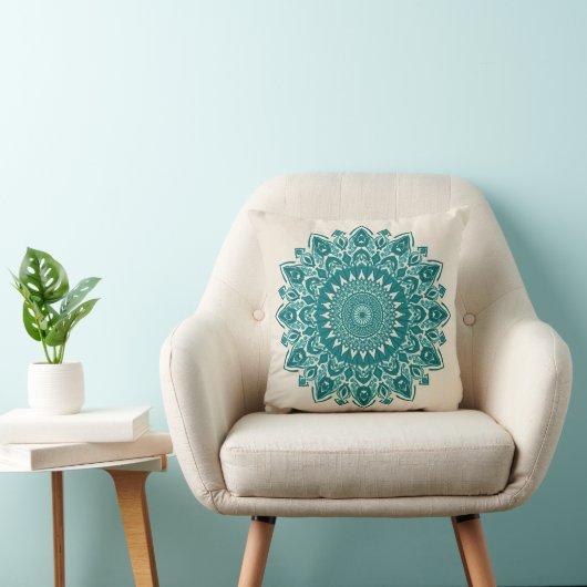 Arabesque Mandala Pillow – Teal Geometric Accent C クッション (椅子)