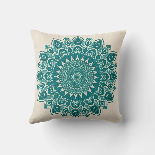 Arabesque Mandala Pillow – Teal Geometric Accent C クッション (裏面)