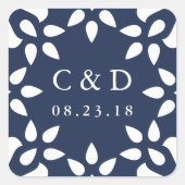 Arabesque Wedding Monogram Sticker | Navy スクエアシール (正面)