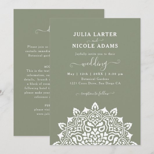 Arabian Art Nouveau Floral Arch Mandala Wedding 招待状 (正面/裏面)