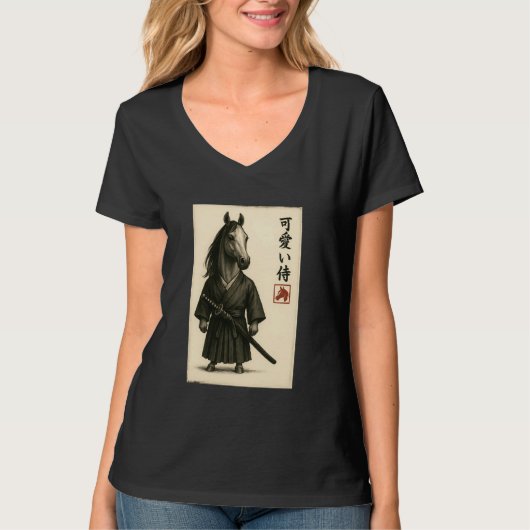 Arabian Horse Samurai Ink Art Sumi-e Style Novelty Tシャツ (正面)