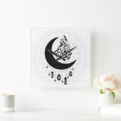 Arabic Diwani Calligraphy, Crescent Moon & Lantern スクエア壁時計 (ホーム)