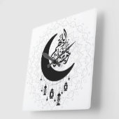 Arabic Diwani Calligraphy, Crescent Moon & Lantern スクエア壁時計 (傾斜)
