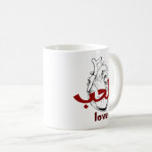 Arabic Love Calligraphy heart Minimalist Red コーヒーマグカップ (正面右)