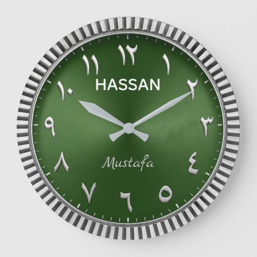 Arabic Numeral Modern Islamic Luxury Emerald Green ラージ壁時計 (正面)