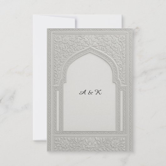 arabic Silver Embossed Floral Arch Wedding 出欠カード (裏面)