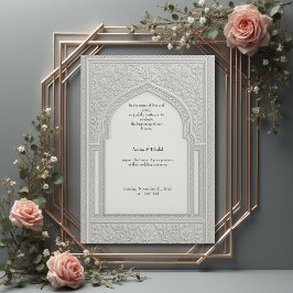 arabic Silver Embossed Floral Arch Wedding 招待状